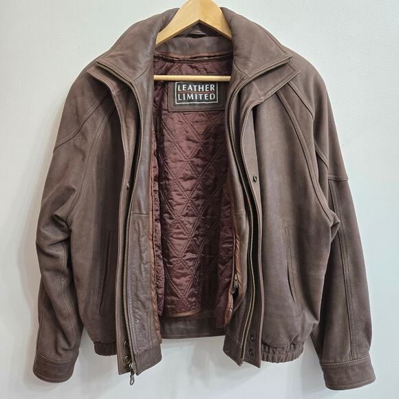 Leather Limited Vtg 90s Brown Flight Bomber Genuine Leather Thermal Lined Coat M - Picture 3 of 11